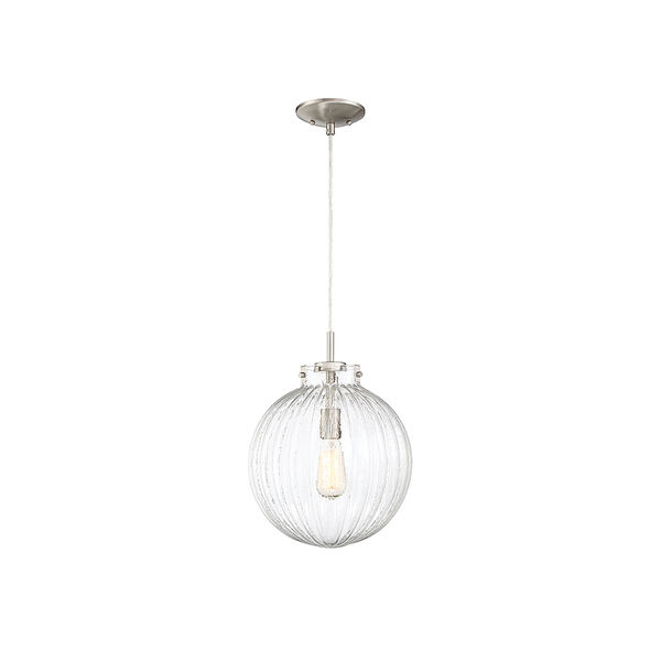Whittier Brushed Nickel One-Light Mini Pendant with Ribbed Glass, image 1
