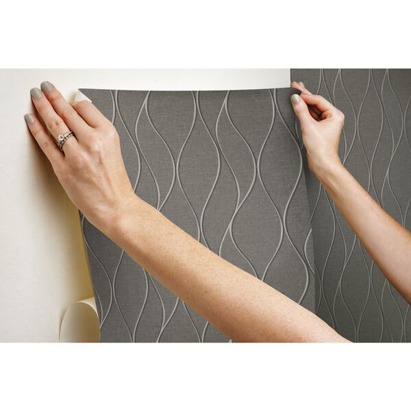Gray and Silver Wave Ogee Peel and Stick Wallpaper, image 5