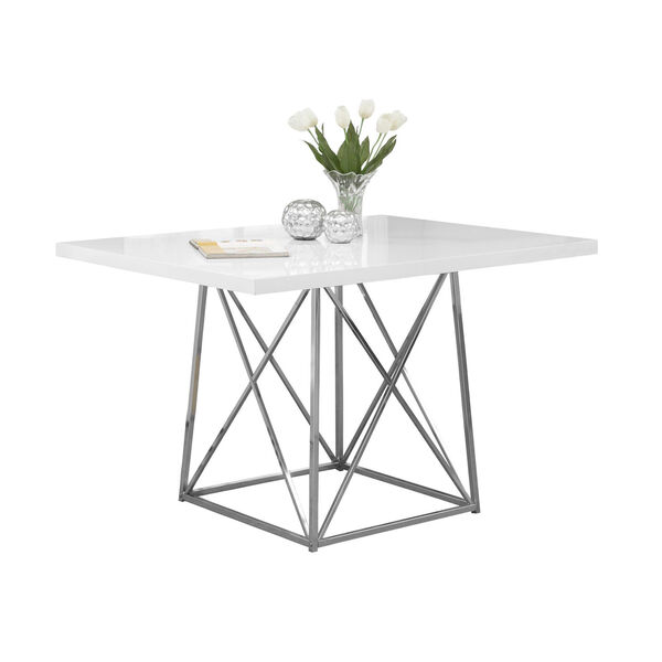 Dining Table - White Glossy / Chrome Metal, image 2