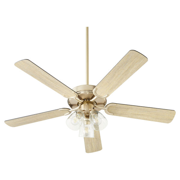 Virtue Aged Brass Three-Light 52-Inch Ceiling Fan with Clear Seeded Glass, image 1