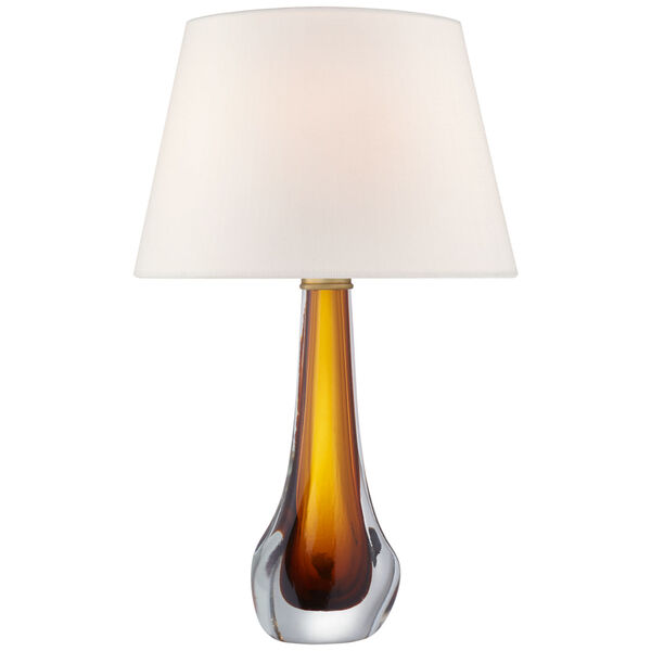 Christa Large Table Lamp in Amber Glass with Linen Shade by Julie Neill, image 1