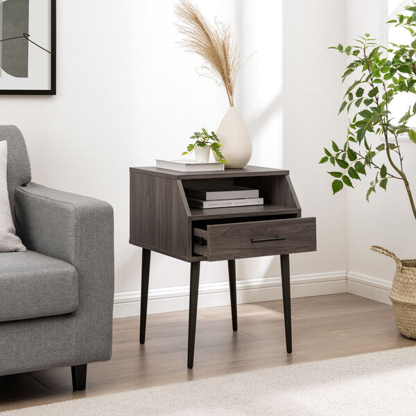 Nora Slate Gray One-Drawer Side Table with Open Storage, image 3