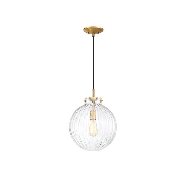 Whittier Brass One-Light Mini Pendant with Ribbed Glass, image 3