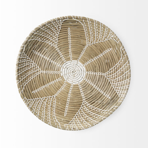 Mekhi Light Brown and White Round Wall Hanging Plate, image 2