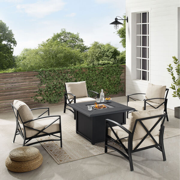 Kaplan Oatmeal and Oil Rubbed Bronze Outdoor Conversation Set with Fire Table, 5 Piece, image 3