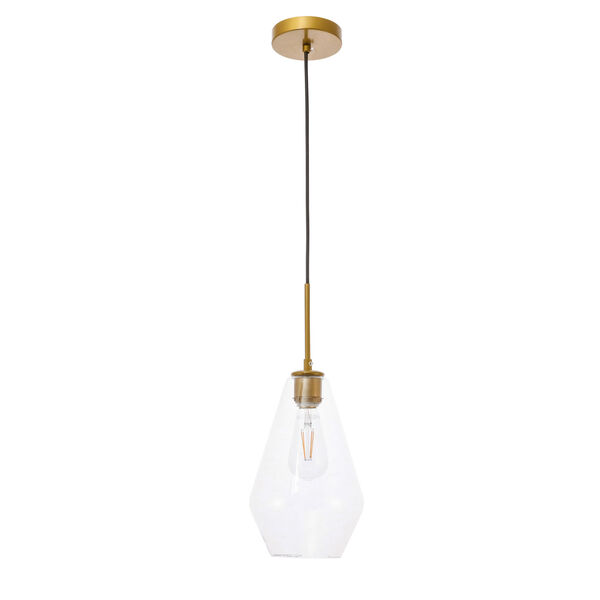 Gene Brass Seven-Inch One-Light Mini Pendant with Clear Glass, image 3