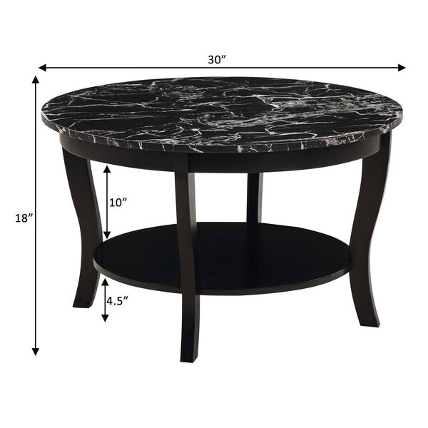 American Heritage Black Round Coffee Table with Shelf, image 4