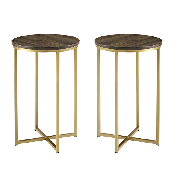 Alissa Dark Walnut and Gold Metal X-Leg Side Table, Set of Two, image 2