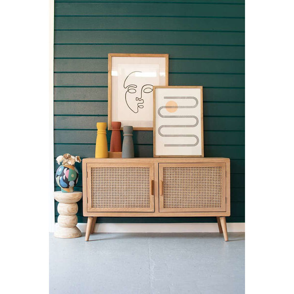 Natural Wooden TV Cabinet with Woven Cane Doors, image 1
