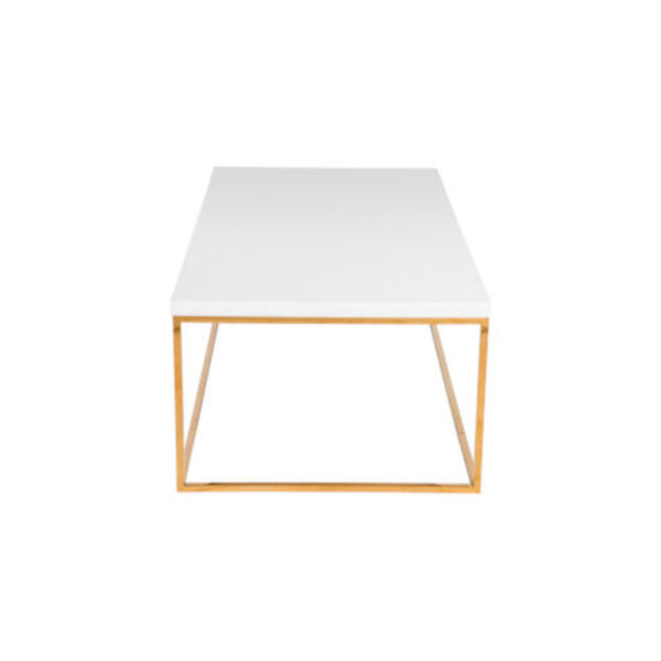 Maeve High Gloss White and Gold Stainless Steel Rectangular Coffee Table, image 2
