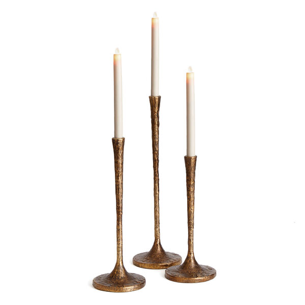 Antique Brass Burke Taper Candle Holder, Set of Three, image 1