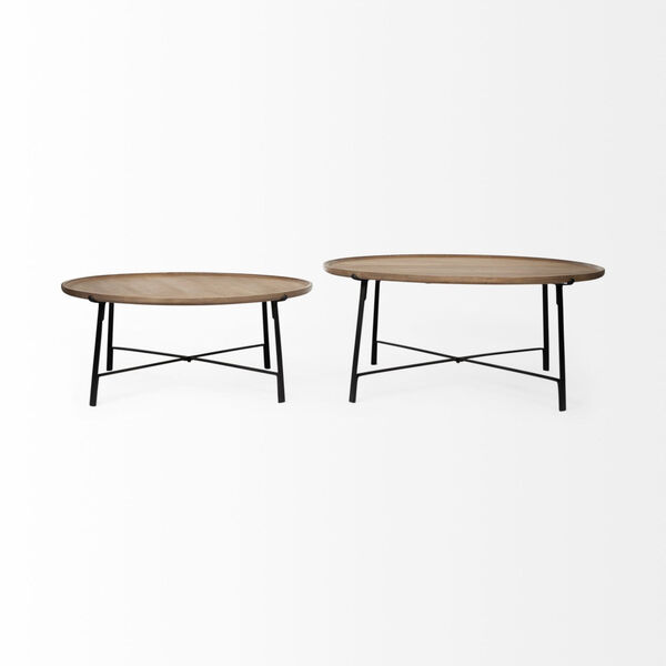 Helios I Brown and Black Solid Wood Top Coffee Table, Set of Two, image 4
