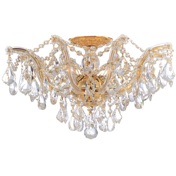 Maria Theresa Polished Gold Five-Light Semi Flush Mount with Hand Polished Crystals, image 1