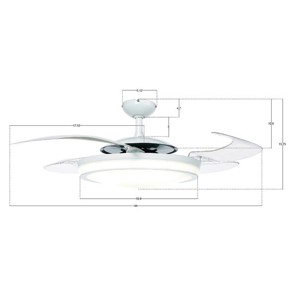Evo2 White and Transparent 44-Inch Three-Light Ceiling Fan With Acrylic Blades and Light Kit, image 6
