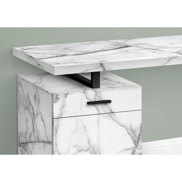 White Marble and Black Computer Desk with Storage Unit, image 3