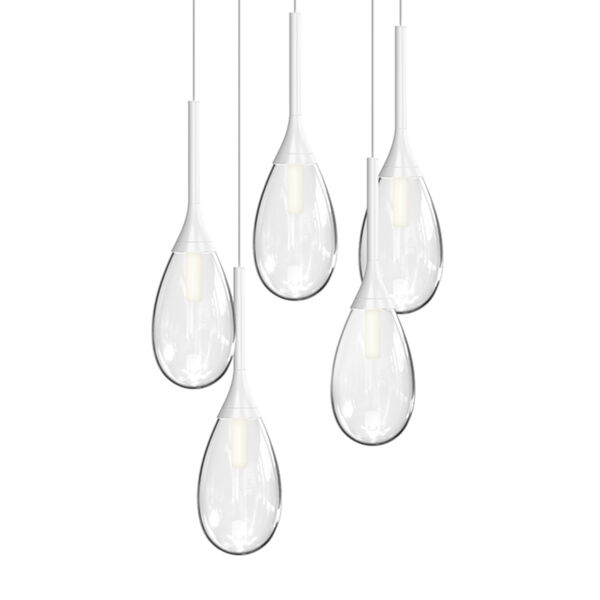 Parisone Satin White Five-Light LED Pendant with Clear Glass, image 1