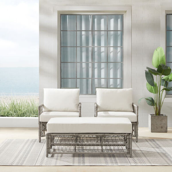 Thatcher Creme and Driftwood Outdoor Wicker Armchair and Ottoman Set, Three-Piece, image 3
