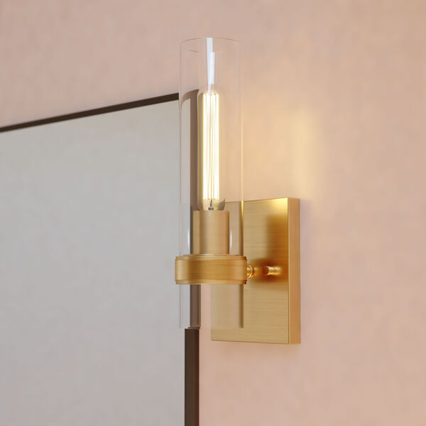 Bari Satin Brass Five-Inch One-Light Wall Sconce with Clear Cylinder Glass, image 2