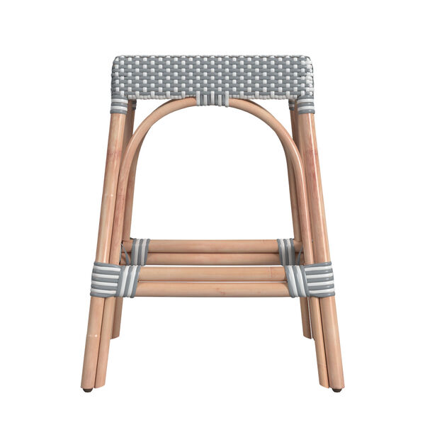 Robias Grey and White Stripe on Natural Rattan Counter Stool, image 3