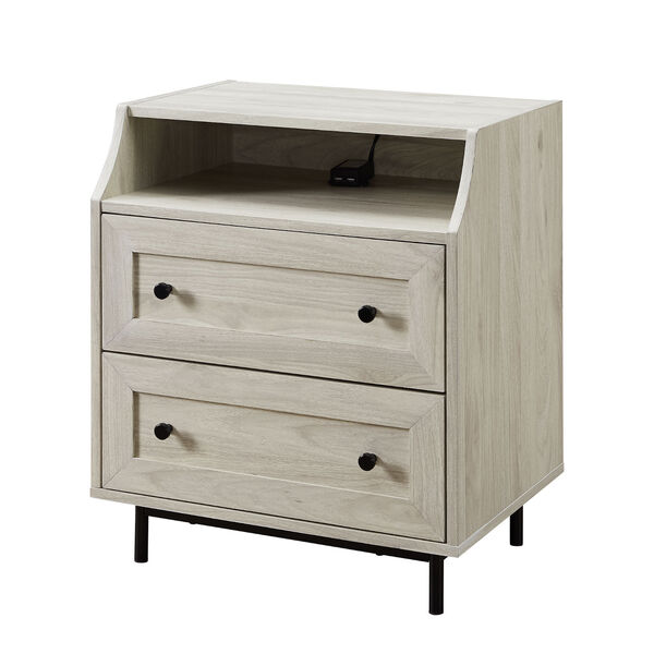 Birch Curved Open Top Two Drawer Nightstand with USB, image 3