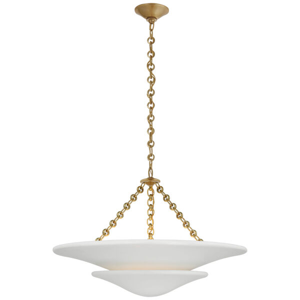 Mollino Medium Tiered Chandelier in Hand-Rubbed Antique Brass with Plaster White Shade by AERIN, image 1