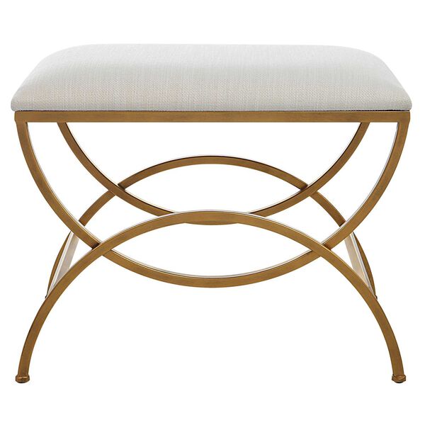Whittier Brushed Brass and Off White Double Arch Accent Stool, image 1