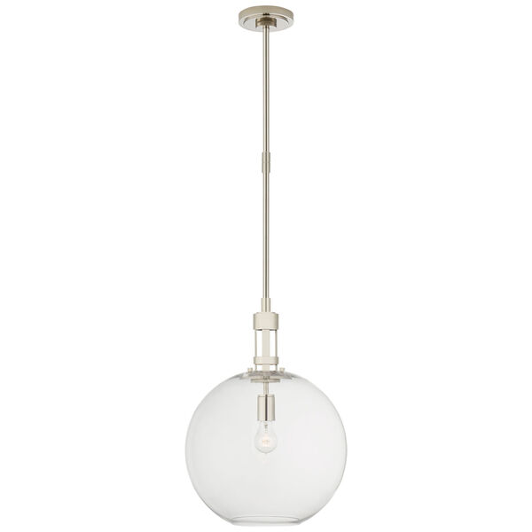 Gable Large Globe Pendant in Polished Nickel with Clear Glass by Thomas O'Brien, image 1