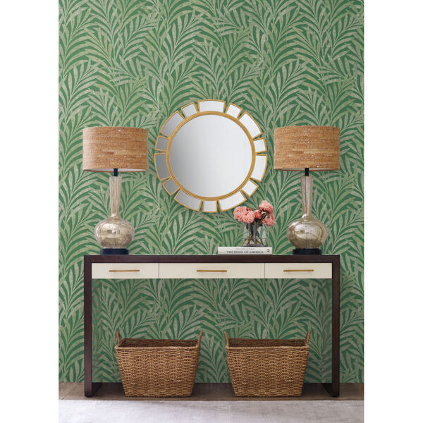 Ronald Redding Handcrafted Naturals Green Tea Leaves Stripe Wallpaper, image 1