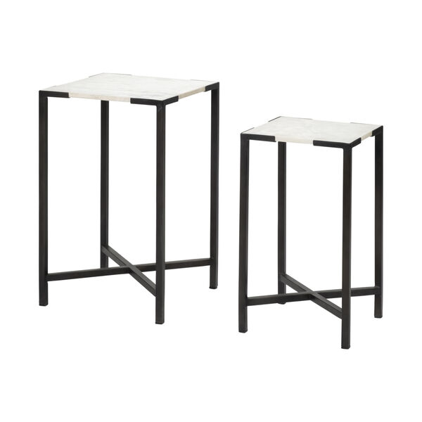 Lucas III White and Black Square Marble Top End Table, Set of Two, image 1