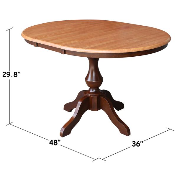 Cinnamon and Espresso Round Top Pedestal Dining Table with 12-Inch Leaf, image 4
