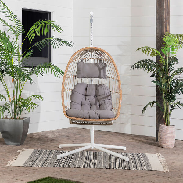 Brown and Gray Outdoor Swing Egg Chair with Stand, image 8