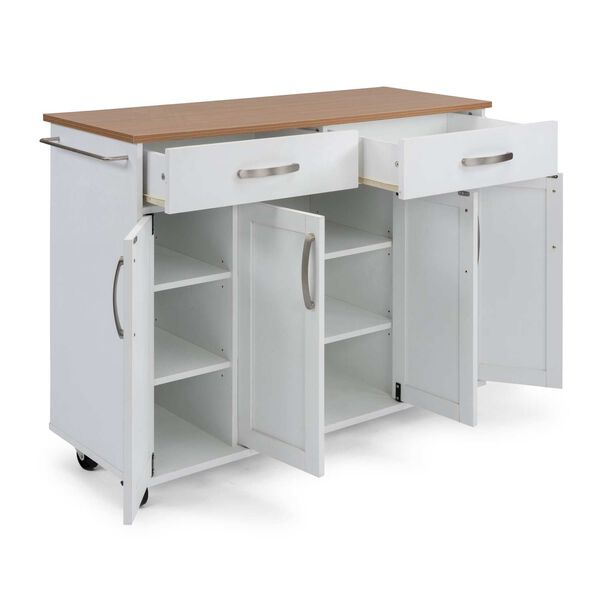 Storage Plus Off-White and Natural Kitchen Cart, image 2