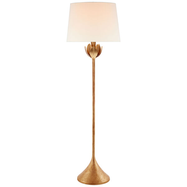 Alberto Large Floor Lamp in Antique Gold Leaf with Linen Shade by Julie Neill, image 1