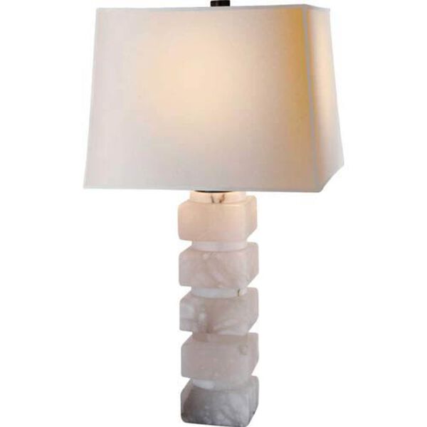 Square Chunky Stacked Table Lamp in Alabaster with Natural Paper Shade by Chapman and Myers, image 1