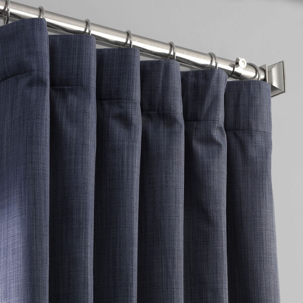 Pacific Blue Italian Textured Faux Linen Hotel Blackout Curtain Single Panel, image 2