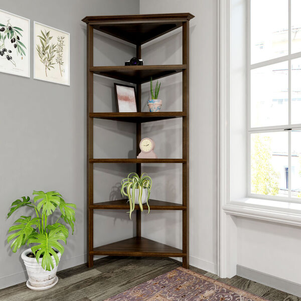 Walnut 5-Tier Corner Wooden Bookcase, image 4