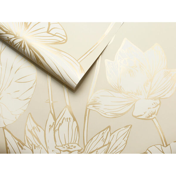 NextWall NextWall Beige Lotus Floral Peel and Stick Wallpaper NW33105