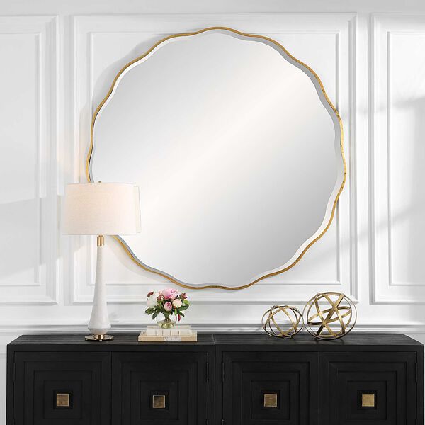 Aneta Aged Gold Round Wall Mirror, image 1