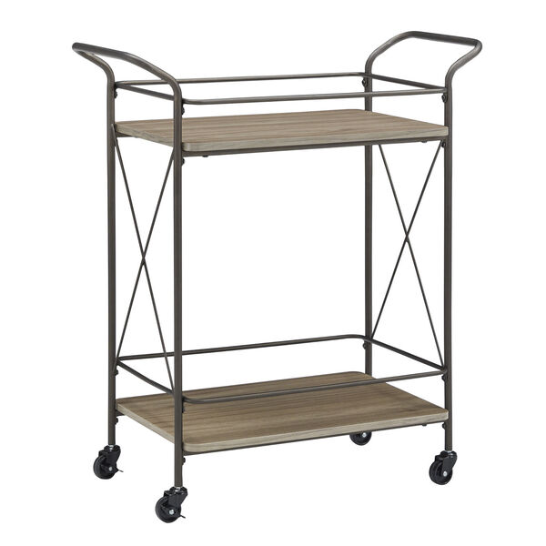 Torres Bronze and Walnut X-Frame Bar Cart with Wood Shelf, image 2