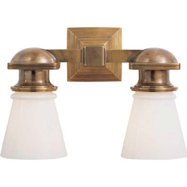 New York Subway Double Light in Hand-Rubbed Antique Brass with White Glass by Chapman and Myers, image 1