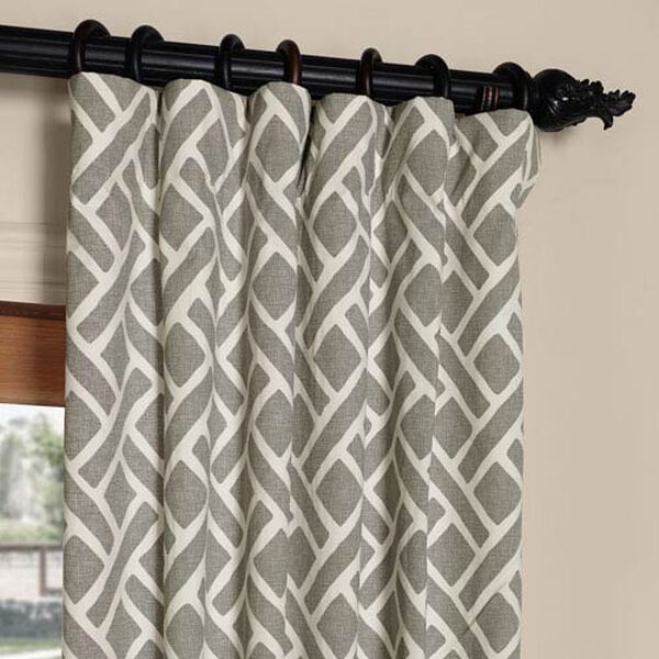 Martinique Grey and White Printed Cotton Single Single Curtain Panel Panel 50 x 84, image 2