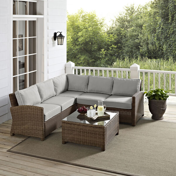 Bradenton Weathered Brown and Gray Outdoor Wicker Sectional Set, 4-Piece, image 3
