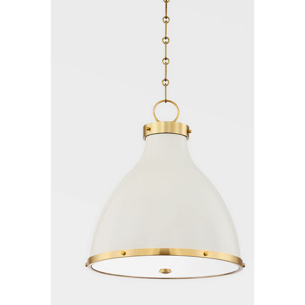 Painted No. 3 Aged Brass and Off White Two-Light Pendant, image 2