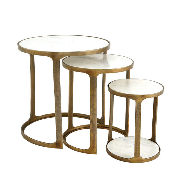 Brass Marble Top Nesting Table, Set of Three, image 3