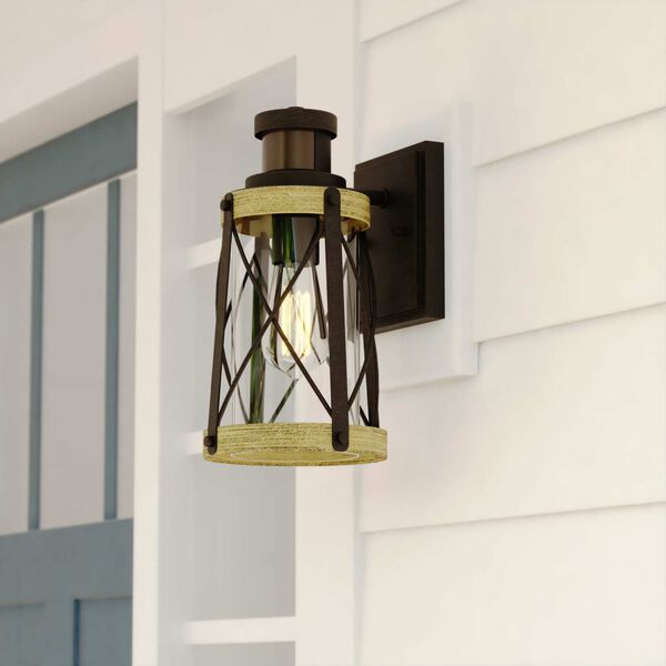 Harwood Oxidized Iron and Burnished Elm One-Light Motion Sensor Dusk to Dawn Outdoor Wall Lantern with Clear Glass, image 2
