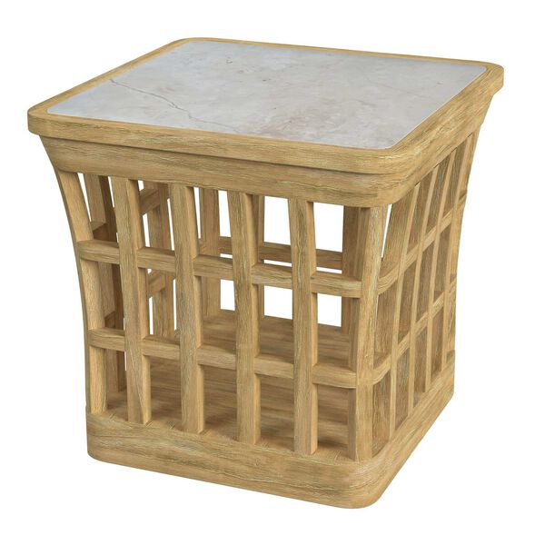 Monhegan Natural Teak and Marble Outdoor End Table, image 1