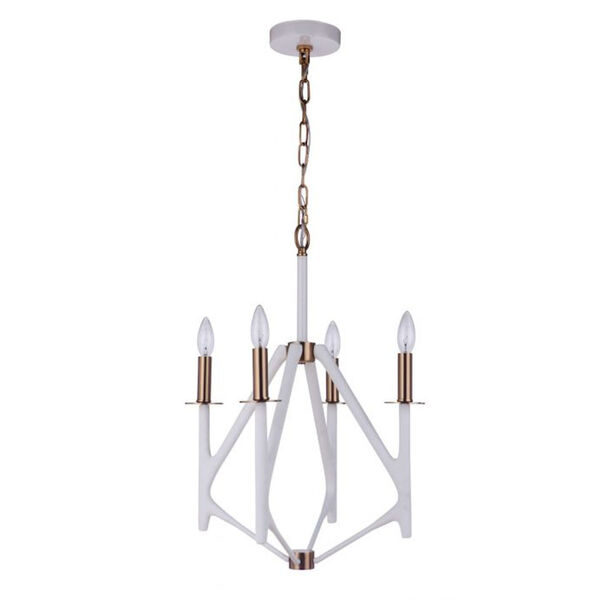 The Reserve Matte White and Satin Brass Four-Light Pendant, image 1