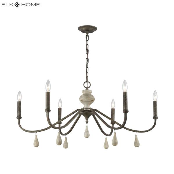French Connection Malted Rust and Grey Wood Six-Light Chandelier, image 2