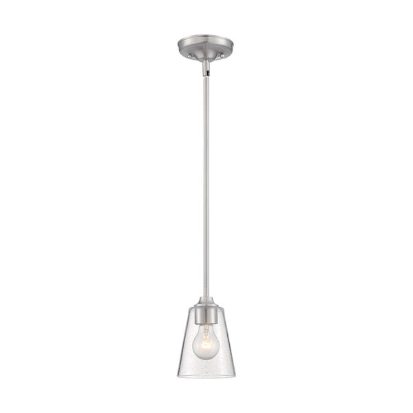 Bransel Brushed Nickel One-Light Mini Pendant with Clear Seeded Glass, image 4