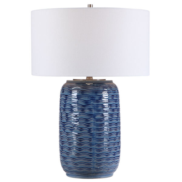 Sedna Blue and Brushed Nickel One-Light Table Lamp with Round Hardback Drum Shade, image 1